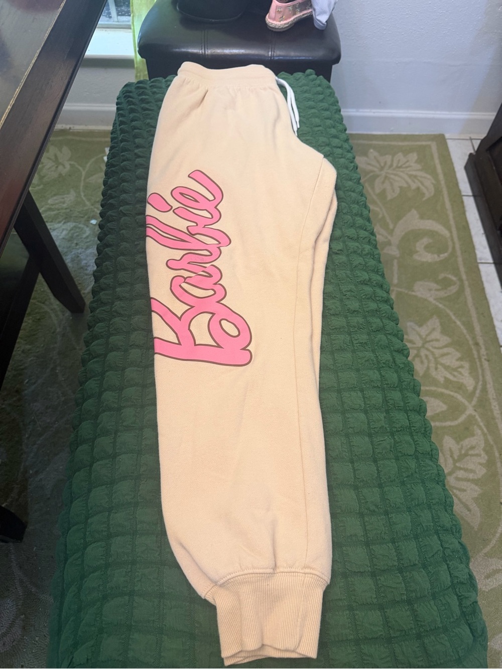 Barbie Cream Joggers with Pink Script Logo